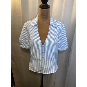 Blue Stripe Button-Front Blouse